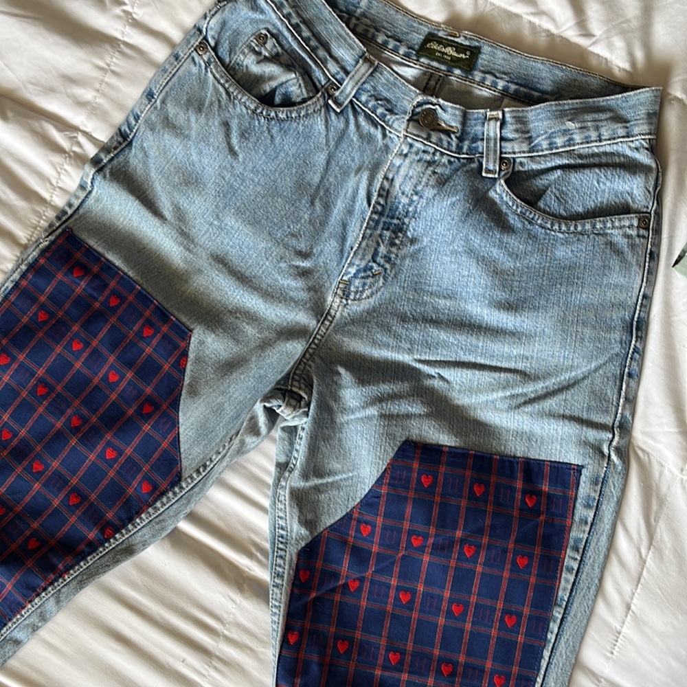 One of a kind Reinforced knee vintage jeans